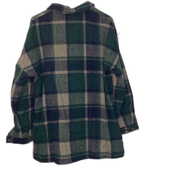 Plaid Button Up Flannel Jacket Green Women Size Medium NWOT - Picture 2 of 6